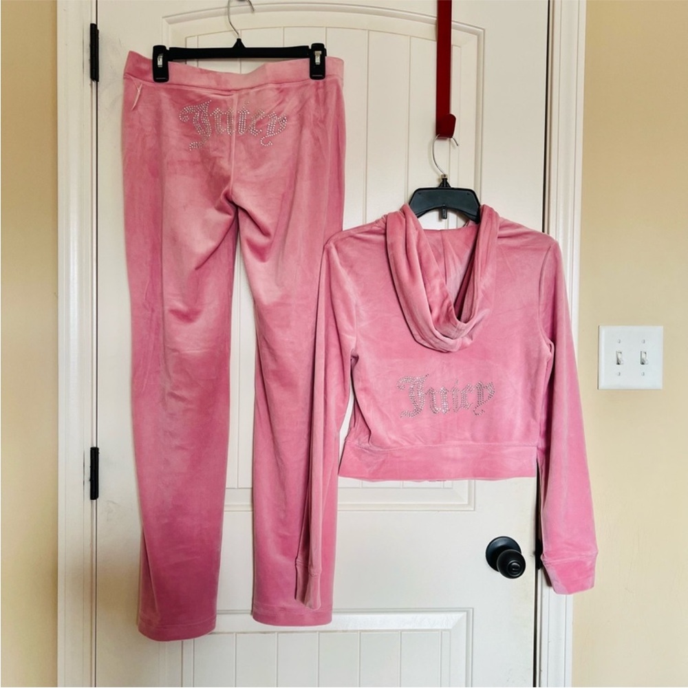 NEW! JUICY COUTURE Velour OG Bling Tracksuit Hoodie & Pant Set Rose pink - Picture 11 of 16